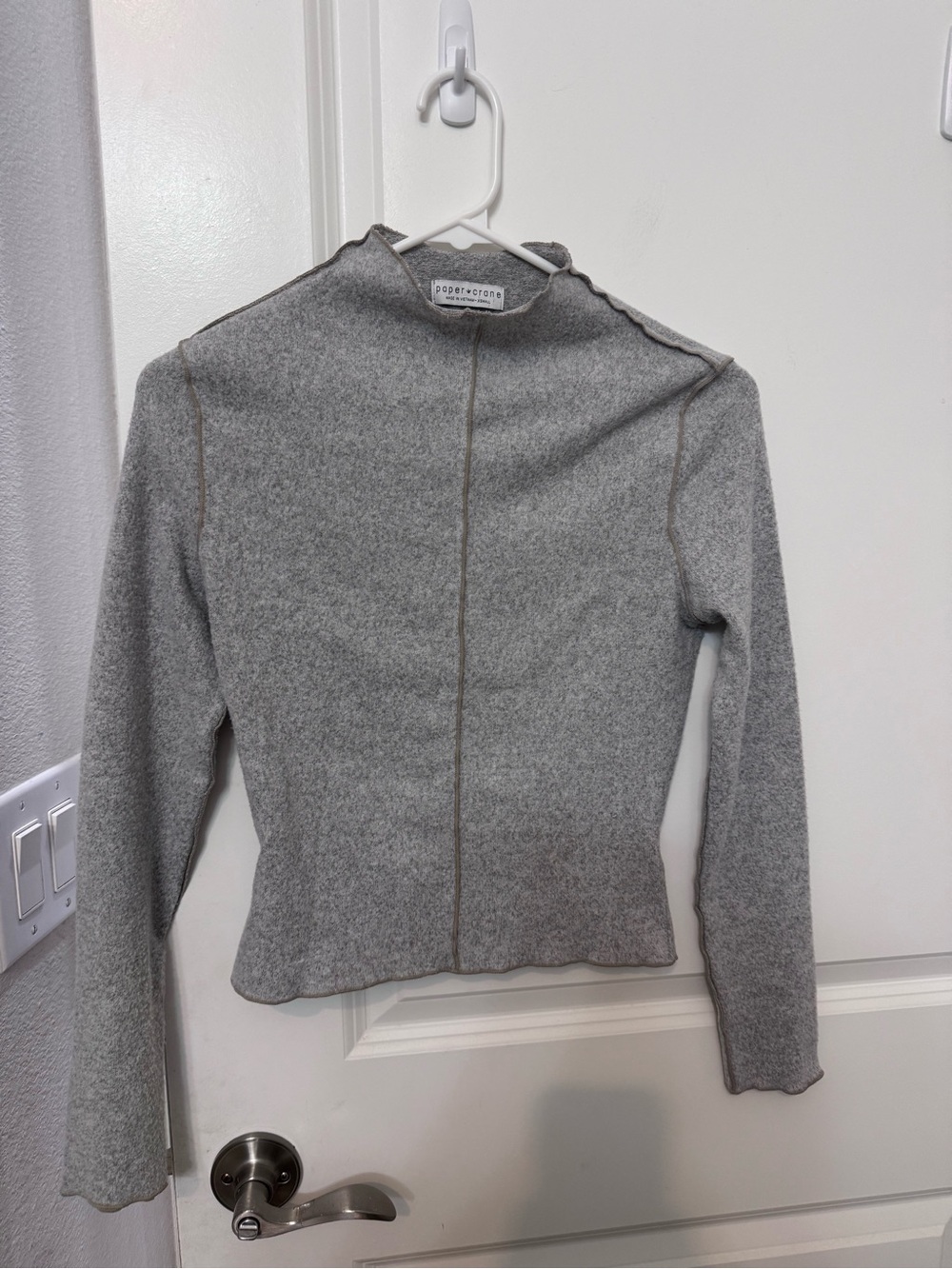 Paper Crane Heather Gray Mock Neck Seam-Accent Sweater